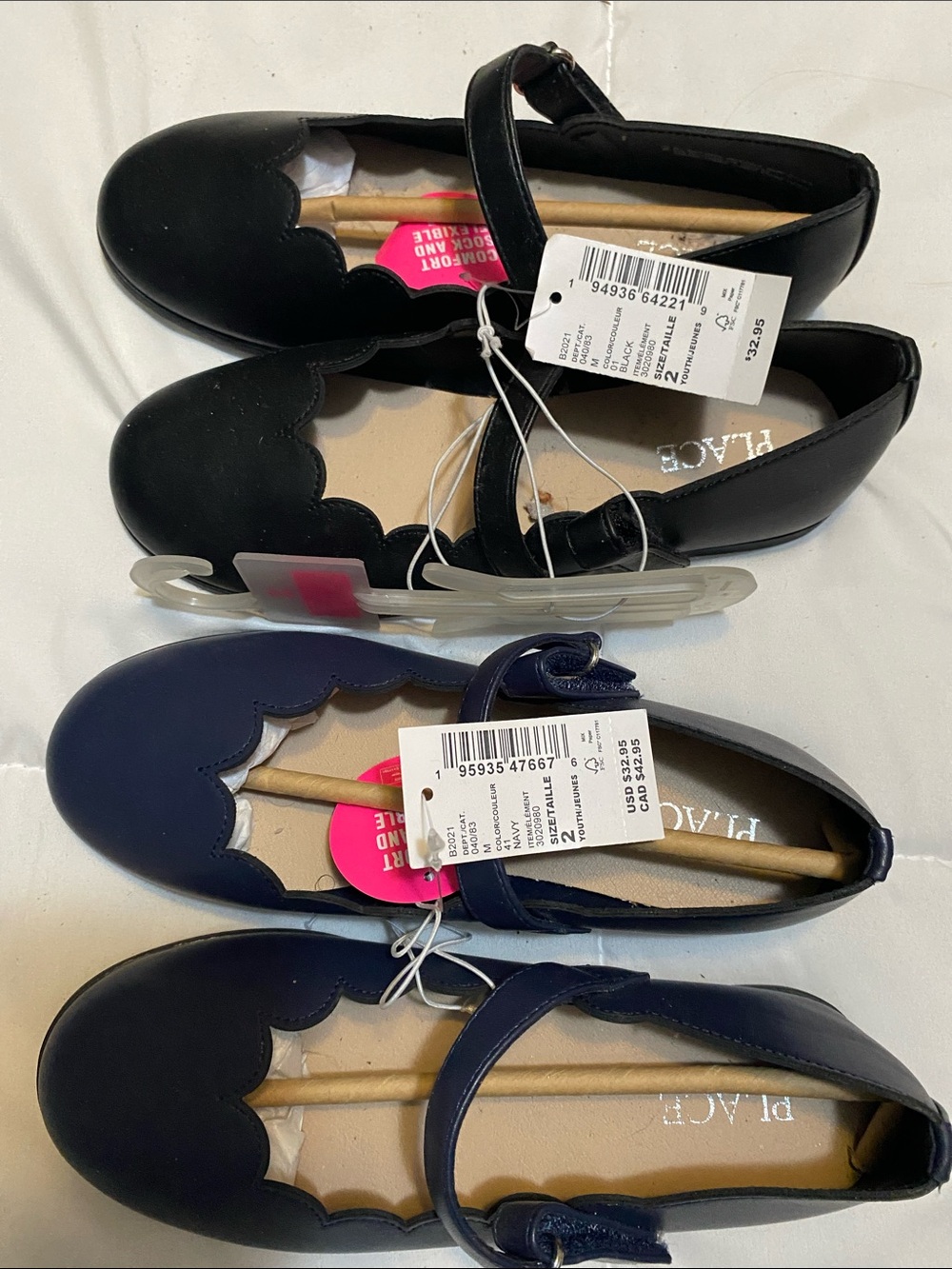 The Children's Place Two Pairs Black and Navy Scalloped Mary Jane Flats